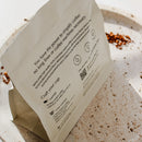 Back of Mona Linda Instant Coffee bag with instructions for instant espresso, instant iced coffee, and instant coffee.